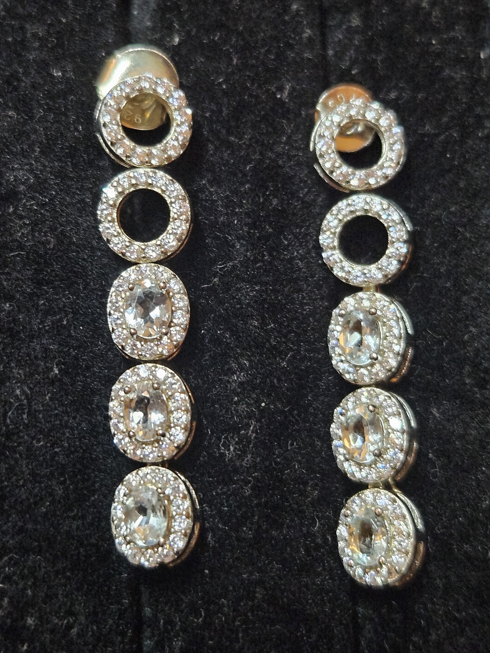 925S Blue Topaz With Clear Quartz Crystal Drop Earrings